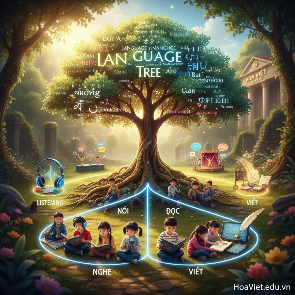 Phát triển toàn diện 4 kỹ năng Nghe – Nói – Đọc – Viết cho trẻ trong độ tuổi 6-11.